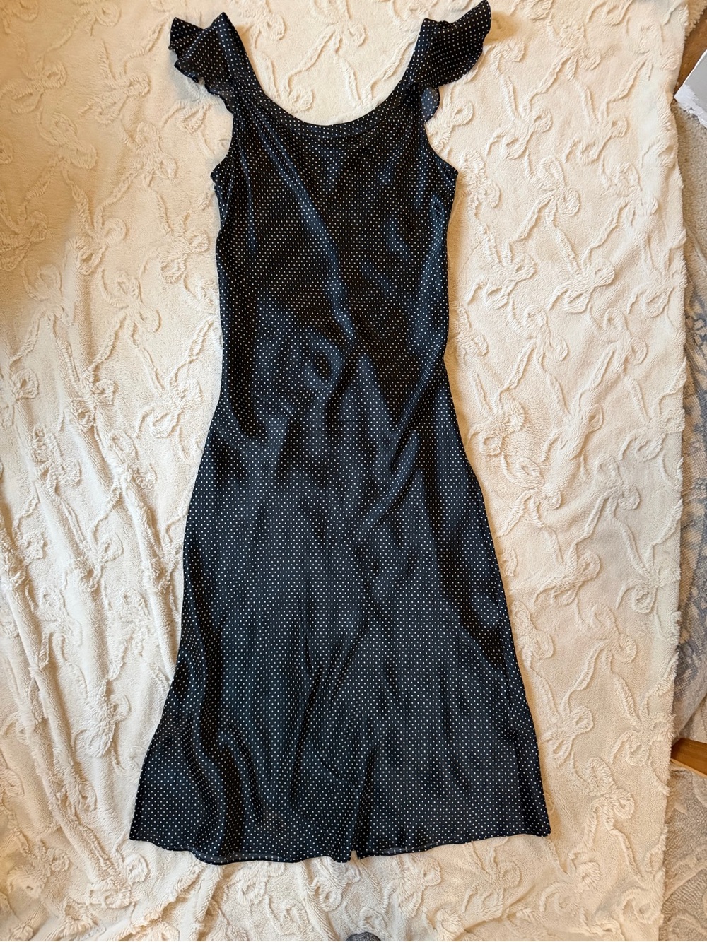 PAIGE Black Polka Dot Ruffle Strap Midi Dress